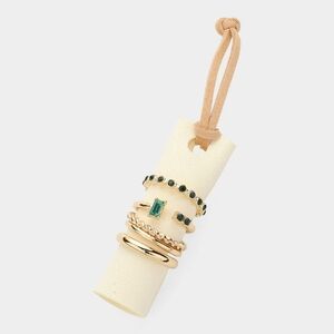 Green Metal Size 7 Stone Stackable 5 Piece Mixed Set Casual Ring Finger Jewelry